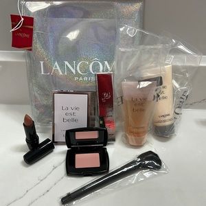 Huge bundle of NEW Lancome: Eyeliner, Blush, Lipstick, Face Brush, Vie Belle etc